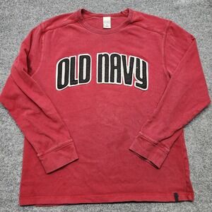 Vintage Old Navy Graphic Crewneck Embroidered Logo Size Med Red Y2K Long Sleeve